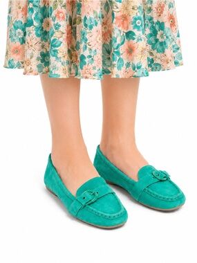 Size 7.5W Naturalizer Women’s Lola Teal Suede Buckle Loafers Flats Comfort Shoes